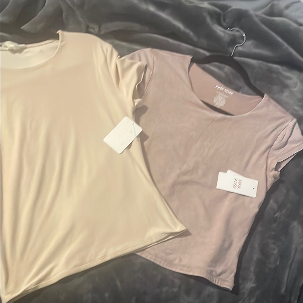 Two-Pack Women's form fitting Crewneck Tees - Cream & Dusty Rose